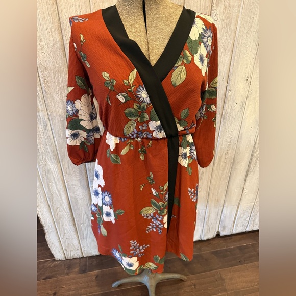 scobe Dresses & Skirts - Scotch & Soda Red Floral Midi Dress with Black Trim